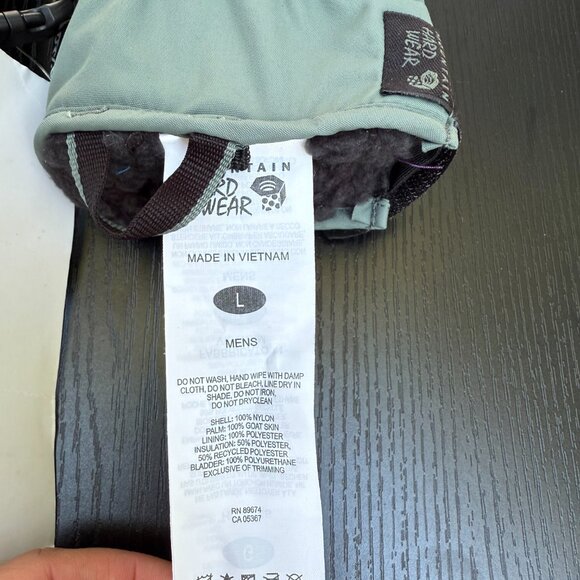 Mountain Hardwear Snojo Glove Men's Large Winter Nylon Leather Green Black New - Picture 8 of 8